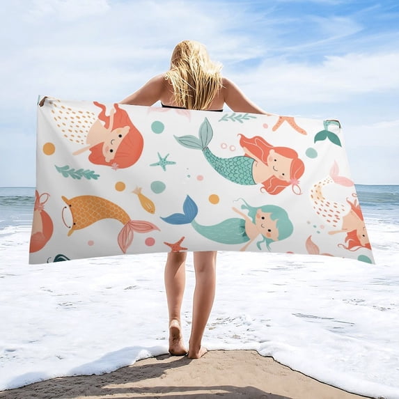 Ocean Cute Mermaid Oversized -Washed Lightweight Quick Dry Beach Towels - 32"x63"