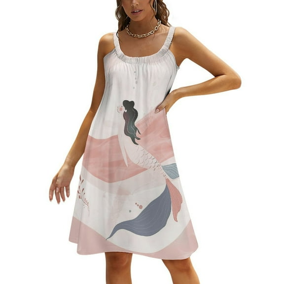 Ocean Cute Mermaid Women's Summer Dresses 2025 Beach Casual Sleeveless Floral Print Tank Loose Sundress