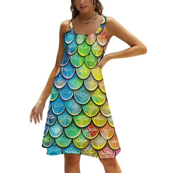 Ocean Cute Mermaid Women's Summer Dresses 2025 Beach Casual Sleeveless Floral Print Tank Loose Sundress