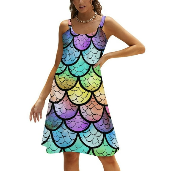 Ocean Cute Mermaid Women's Summer Dresses 2025 Beach Casual Sleeveless Floral Print Tank Loose Sundress