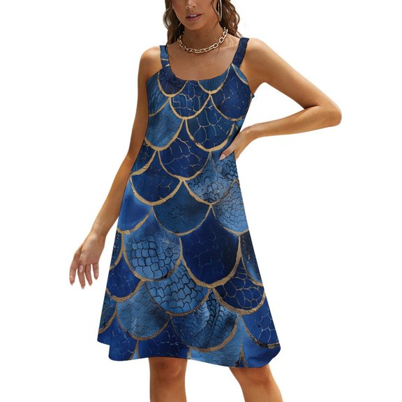 Ocean Cute Mermaid Womens Summer Dresses Casual Sleeveless Tshirt Sundresses Vacation Beach Cover Up Dress