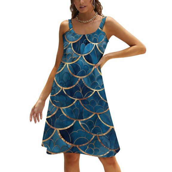Ocean Cute Mermaid Womens Summer Dresses Casual Sleeveless Tshirt Sundresses Vacation Beach Cover Up Dress