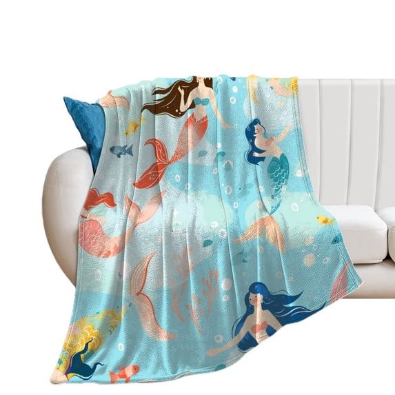 Ocean Cute Mermaid for Women Men Kids Flannel Throw Blankets Soft Fuzzy Lightweight for Home Decor Couch Bed Sofa