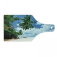 thumbnail image 1 of Ocean Cutting Board, Beach and Coconut Tree Mahe Island in Seychelles Tranquil Coastal Image Print, Tempered Glass Cutting and Serving Board, Wine Bottle Shape, Green Blue Aqua, by Ambesonne, 1 of 1