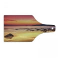 thumbnail image 1 of Ocean Cutting Board, Digital Photo of Sunrise over the Sea with Stones and Cliffs Idyllic Spot, Decorative Tempered Glass Cutting and Serving Board, Wine Bottle Shape, Orange Yellow, by Ambesonne, 1 of 1
