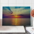 thumbnail image 1 of Ocean Cutting Board, Majestic Sunrise in Tranquil Sea Horizon Dawn Rays Clouds Water Reflection, Decorative Tempered Glass Cutting and Serving Board, Large Size, Orange Purple Blue, by Ambesonne, 1 of 5