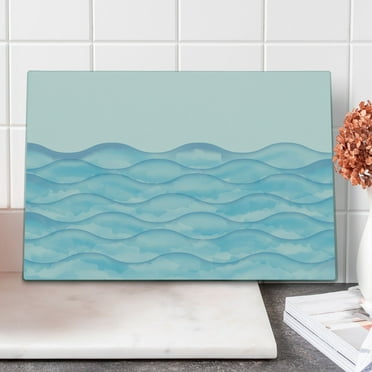 Ocean Cutting Board, Sea Waves Illustration Features Liquid Ocean Motion Water Image, Decorative Tempered Glass Cutting and Serving Board, Large Size, Pale Blue White, by Ambesonne