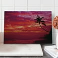 thumbnail image 1 of Ocean Cutting Board, Sunset View from a Tropical Island Beach with Silhouette of Palm Tree on the Shore Art Print, Decorative Tempered Glass Cutting and Serving Board, Large Size, Red, by Ambesonne, 1 of 1
