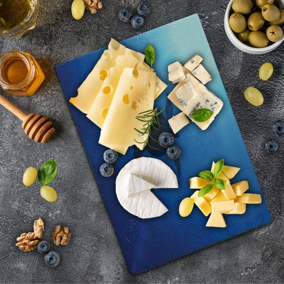 Ocean Cutting Board, Turtle Swims to the Surface of Deep Sea the Sun Rays Nature Picture Art, Decorative Tempered Glass Cutting and Serving Board, Small Size, Aqua Navy Brown, by Ambesonne
