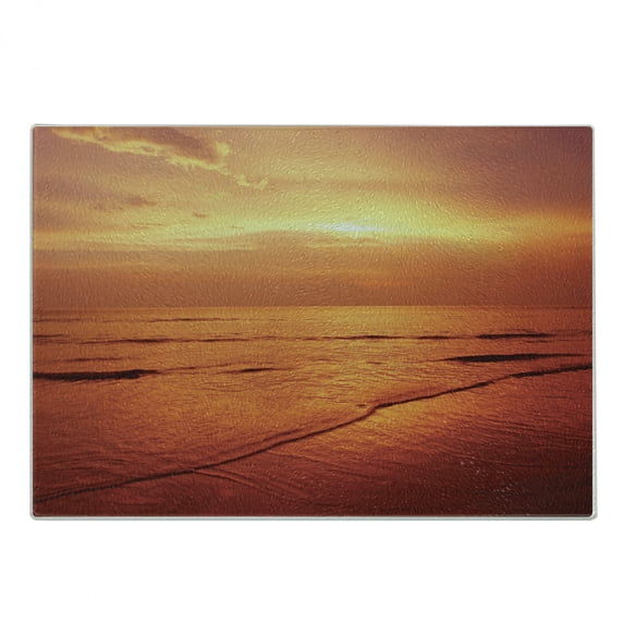 Ocean Cutting Board, Twilight Seascape at Karon Beach Thailand Exotic Vacation Getaway Destination Picture, Decorative Tempered Glass Cutting and Serving Board, Small Size, Red Yellow, by Ambesonne