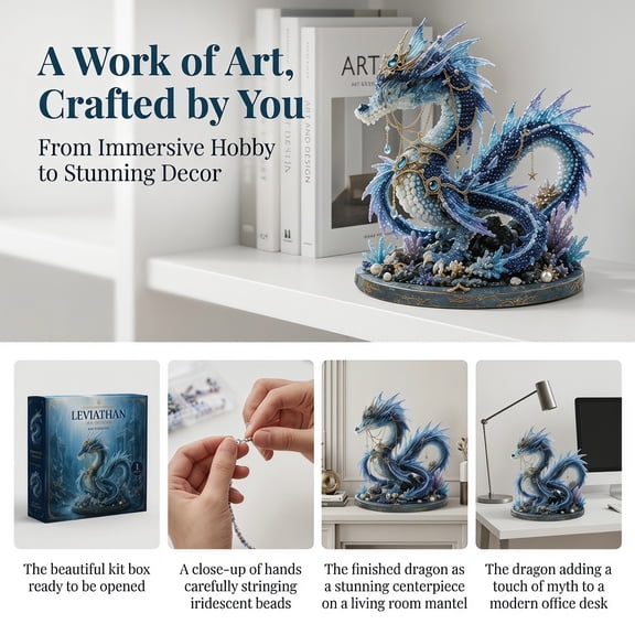 Ocean DIY Bead Kit, 3D Beaded Animal Making Kit with Instructions, Versatile Underwater Creature Craft Kit, Mythical Leviathan Dragon Bead Embroidery Set for Daily Handmade Decoration