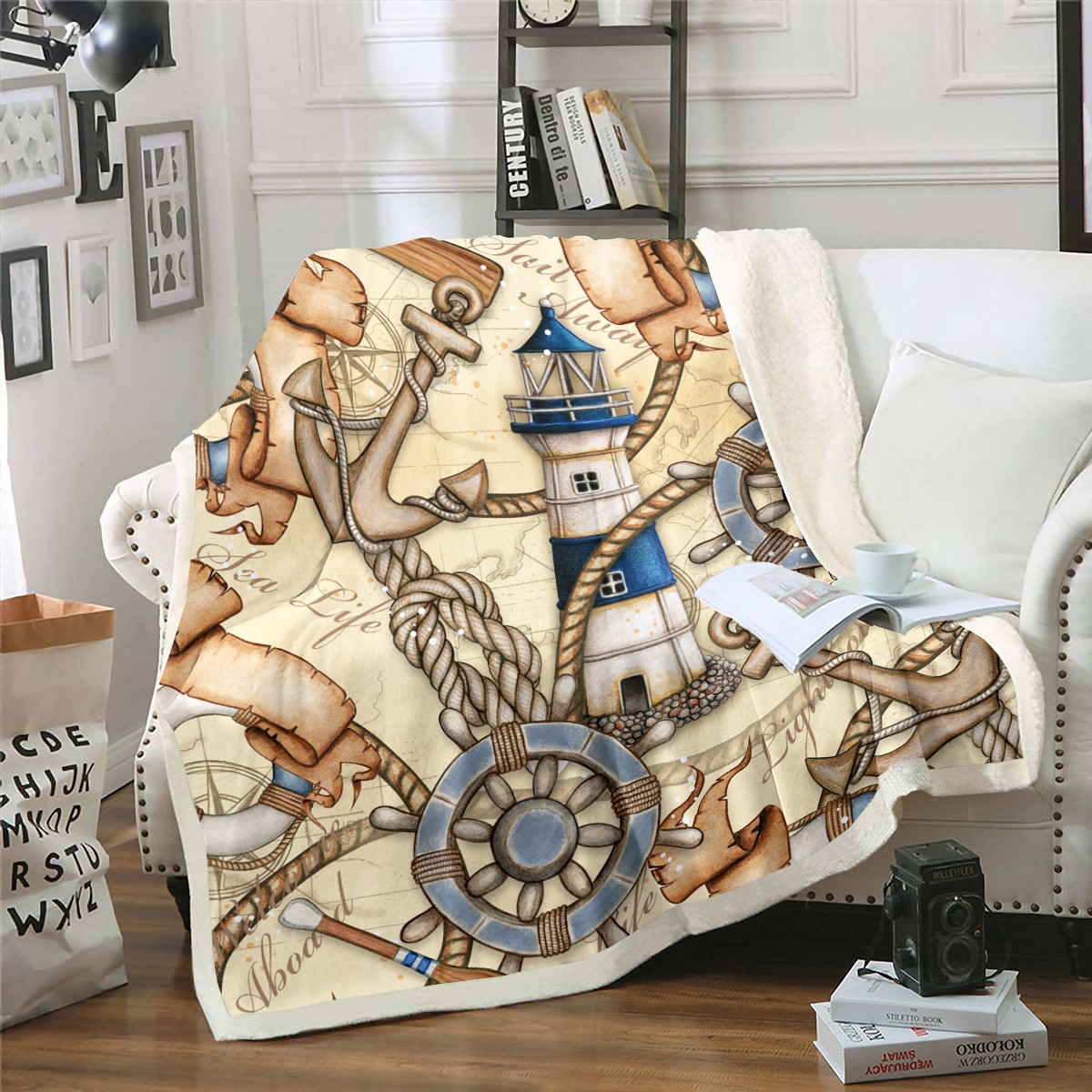 Ocean Decor 50"x60" Throw Blanket for Boys,Vintage Boat Anchor Fleece