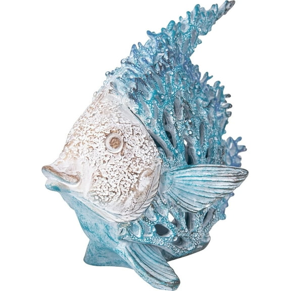 Ocean Decor Aqua Coral Reef Angelfish Sculpture for Beach Home and Coastal Tabletop Collection, 7x7 Inches