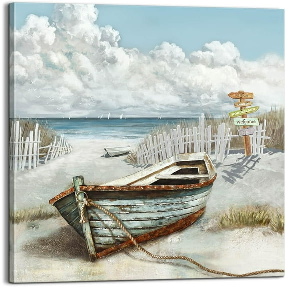 Ocean Decor Bathrooms Wall Art Print Artwork Poster Marine Theme Boat And Guide Board on Canvas Painting on Modern Sea View Room Bedroom Office Restaurant fireplace Mural Decor