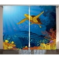 thumbnail image 1 of Ambesonne Ocean Curtains 2 Panel Set, Coral Reef Fish Turtle, 108" x 84", Yellow Orange Navy, 1 of 3