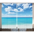 thumbnail image 1 of Ambesonne Tropical Curtains 2 Panel Set, Hawaiian Seascape, 108" x 84", Turquoise White, 1 of 3