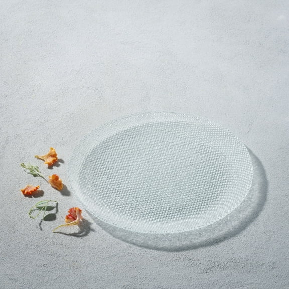 Ocean Decor Glass Dinner Plates: Set of Four Clear Glass Plates - Fancy Textured Glass Dishes Set - Dishwasher Safe Plates - Service for Four (Spark)