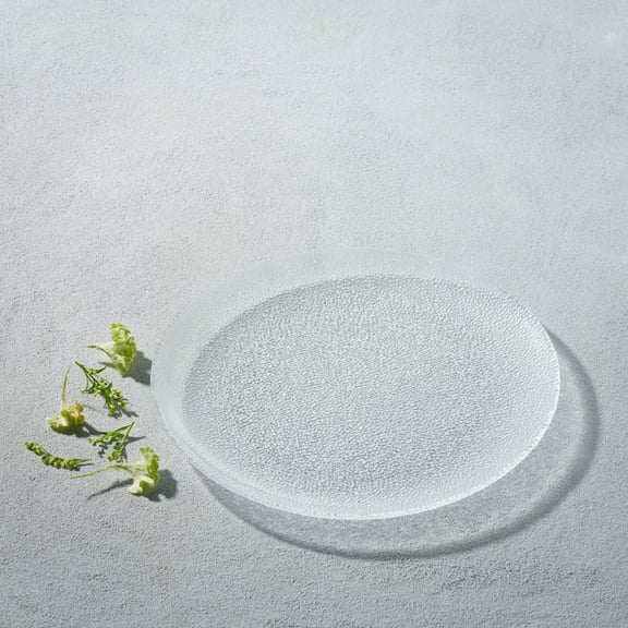 Ocean Decor Glass Salad Plates: Set of Four Small Clear Glass Plates - Fancy Textured Glass Dishes Set - Dishwasher Safe Plates - Service for Four (Ocean)