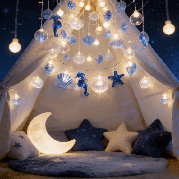 Ocean Decor String Lights Nautical Theme Seashell Seahorse Conch 6.5 ft Battery Operated String Lights for Holiday Camping Wedding Christmas Tree Decor (Shell Star Seahorse)