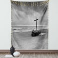 thumbnail image 1 of Ocean Decor Tapestry, Wreck Small Stranded Boat on Seaside Snow Clouds Windy Day Wave Picture, Wall Hanging for Bedroom Living Room Dorm Decor, 40W X 60L Inches, Black and White, by Ambesonne, 1 of 5