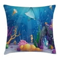 thumbnail image 1 of Ocean Decor Throw Pillow Cushion Cover, Sealife Navy Fish Moss Shells Bubbles Stones and Sunbeams Rays Cartoon Print, Decorative Square Accent Pillow Case, 20 X 20 Inches, Multicolor, by Ambesonne, 1 of 2