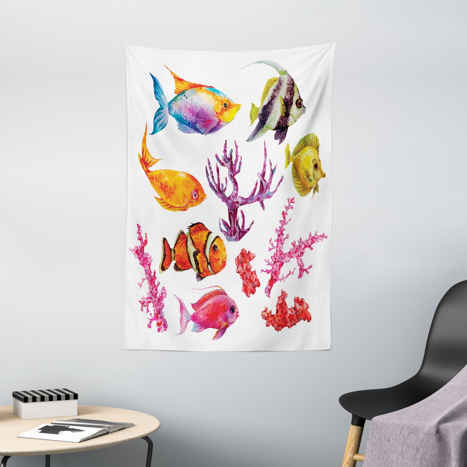 Ocean Decor Wall Hanging Tapestry, Illustration of Tropical Fish ...