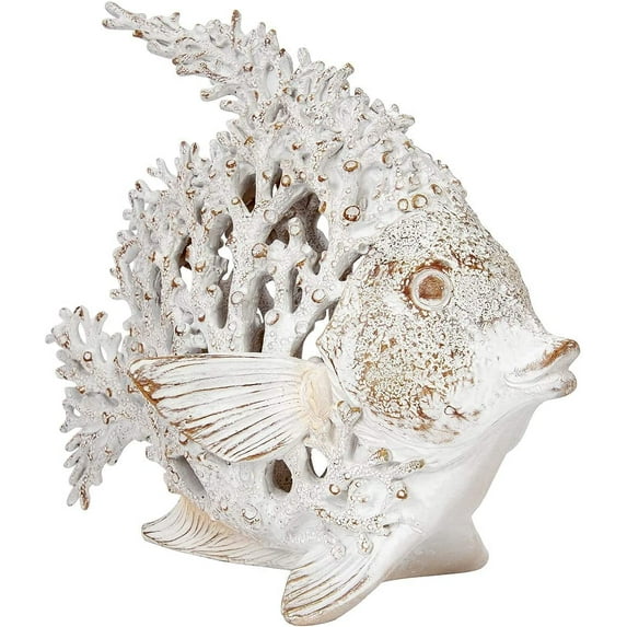 Ocean Decor White Coral Reef Angelfish Sculpture Beach Home Decor Coastal Coral Look Tabletop Collection 11 in x 10 in