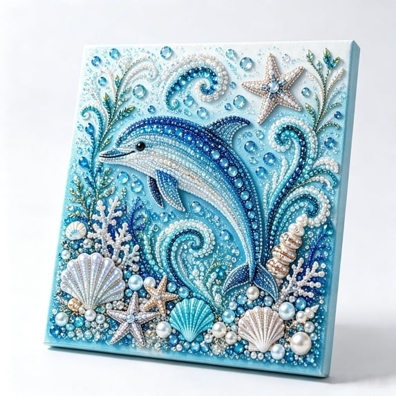 Ocean Diamond Art Painting Kit for Adults, Full Rhinestone Beaded Canvas with Sea Theme, Relaxing DIY Craft and Handmade Wall Decor for Home Office and Gifts