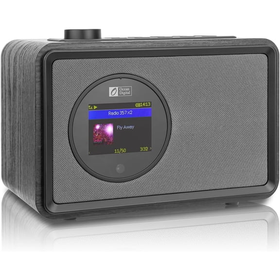 Ocean Digital WR-390 Wi-Fi Internet FM Radio Portable with Rechargeable Battery, 4 Preset Buttons, Bluetooth Receiver, Alarm Clock, Sleep Timer, Stress Relief Relaxation Aid, 2.4" Color Display