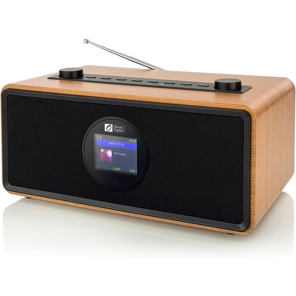 Ocean Digital WR-860 FM Wi-Fi Internet Radio with Stereo Speakers, Alarm Clock, Sleep Timer, Line Out, Aux in, Stress Relief, Relaxation and Aid, 2.4" Color Display