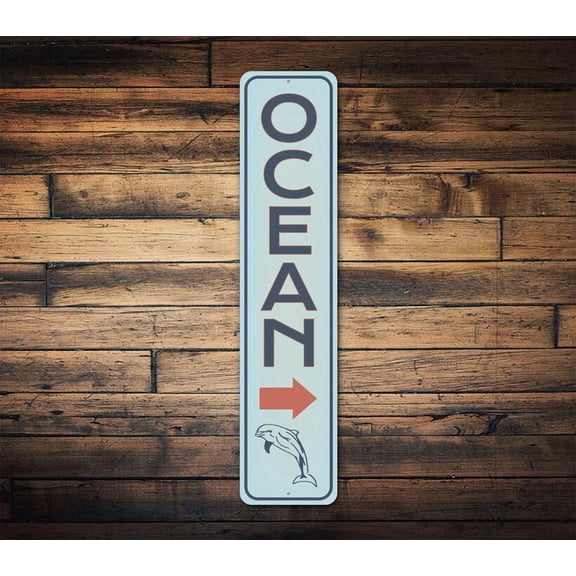 Ocean Direction Sign Dolphin Gifts Beach Lover Decor Sign For Beach House Beach Houses Ocean Gift Coastal Kid - Sign - Size: 16 x 4 Inches
