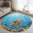 thumbnail image 1 of Ocean Diving Cat Round Area Rug 4ft, Coastal Coral Fish Marine Life Washable Non-Slip Circle Rugs for Bedroom Living Room Kitchen, Soft Non Shedding Circle Carpet for Dining Room Dorm, 1 of 9