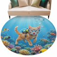 thumbnail image 1 of Ocean Diving Cat Round Area Rugs Collection 5', Coastal Coral Fish Marine Life Non Slip Indoor Circular Throw Runner Rug Floor Mat Carpet for Living Room Dining Table Bedroom Nursery, 1 of 9