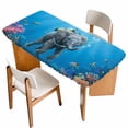 thumbnail image 1 of Ocean Diving Elephant Table Cloths for 6 Foot Rectangle Tables, Blue Coastal Coral Fish Marine Life Patio Waterproof Elastic Fitted Tablecloths, Washable Rectangular Table Cover for Camping, 1 of 8