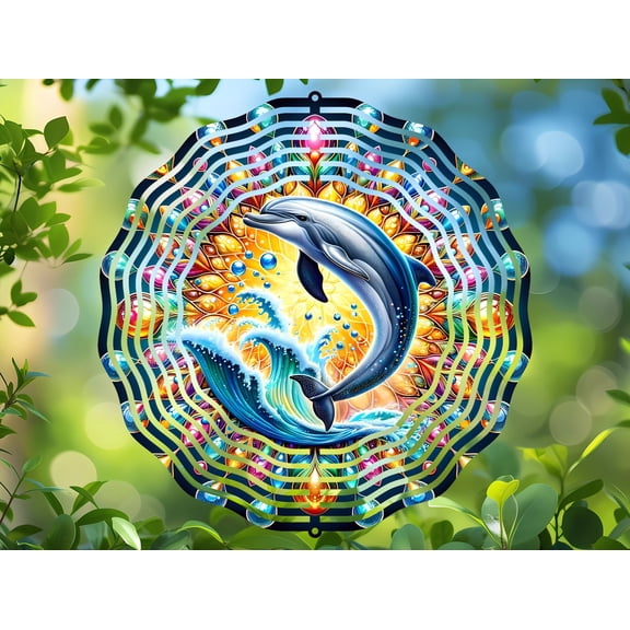Ocean Dolphin 3D Wind Spinner Metal Kinetic Sea Life Garden Decoration