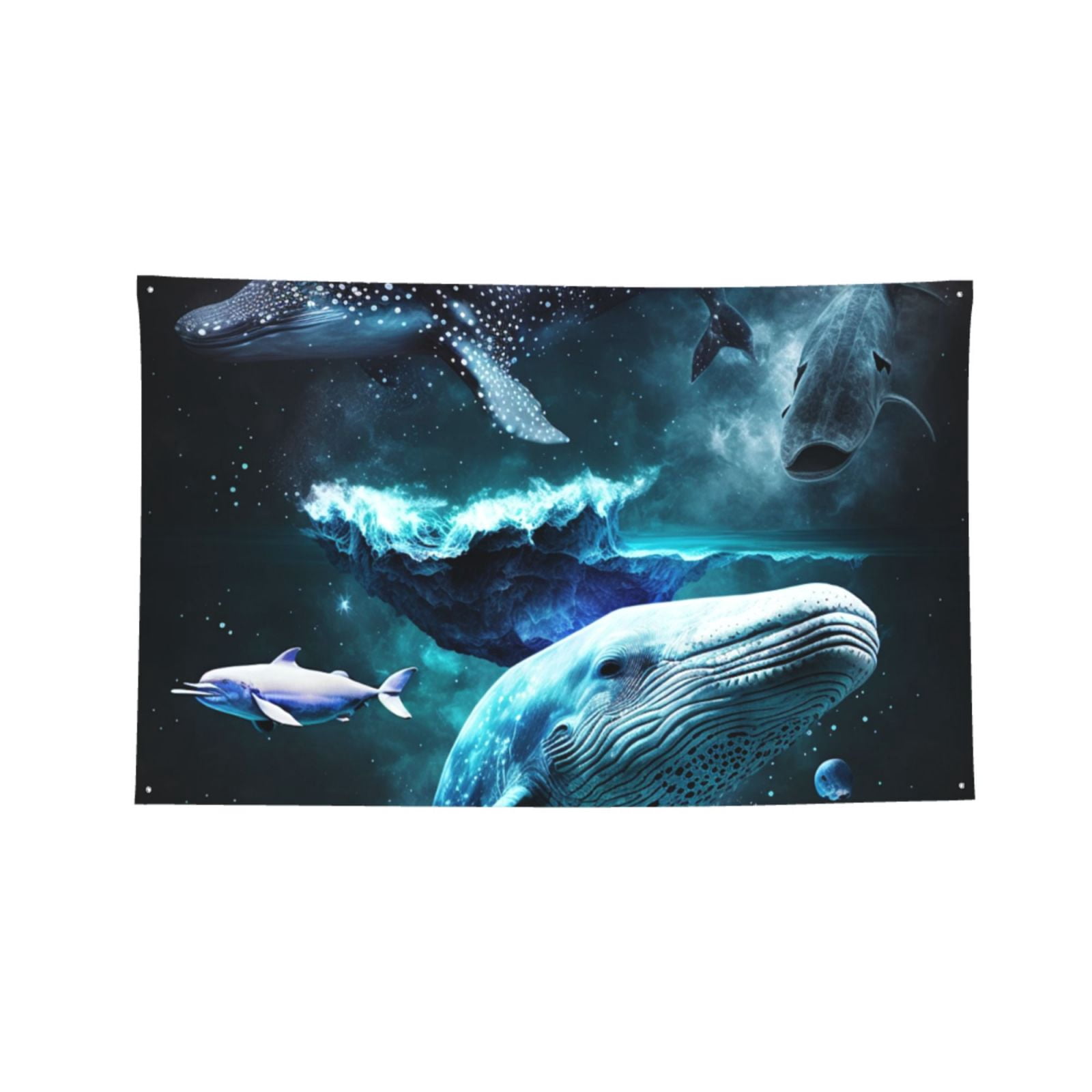 Ocean Dolphin Beluga Whale Shark Galaxy Four Hole Decorated Banner Flag for Garden Yard Home Decoration Indoor Outdoor 4x6 Ft