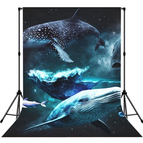 Ocean Dolphin Beluga Whale Shark Galaxy Photography Backdrop 5x7Ft Background for Photo Studio Video Recording Birthday Party Wedding Home Decor