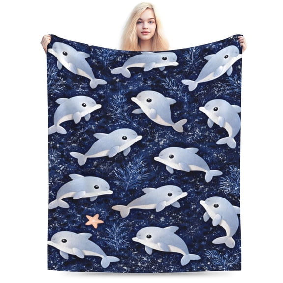 Ocean Dolphin Blanket Soft Cozy Lightweight for Couch Bed Sofa Beach House Home Decor 60x50