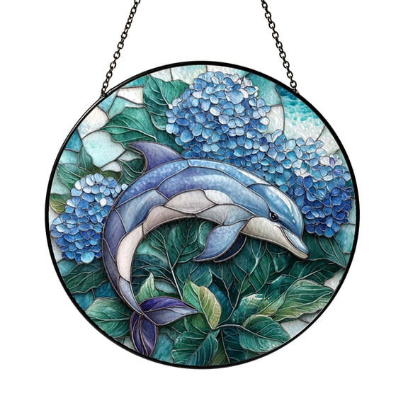 Ocean Dolphin Flower Glass Style Window Hanging