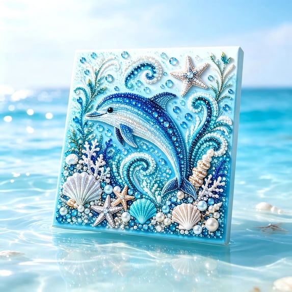 Ocean Dolphin Pearl Shape Diamond Art Kits for Adults, 5D Rhinestone Gem Art Kits for Adults Beginners, DIY Paint by Crystal Diamond Dots Pearl Craft Set for Home Wall Decor