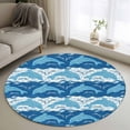 thumbnail image 1 of Ocean Dolphin Round Area Rug 4Ft Washable Circle Rugs for Bedroom Dining Room, Summer Blue Nautical Coastal Waves Non-Slip Carpet Floor Mats Indoor Outdoor Carpet Runner Aesthetic Home Decor, 1 of 8