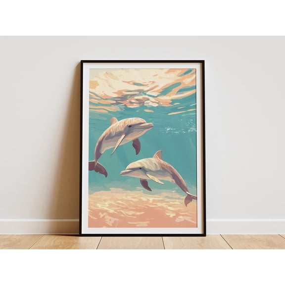Ocean Dolphins PosterSwimming Dolphins Wall ArtUnderwater Animal PrintBeach DecorCoastal ArtSummer VibesMarine LifeCute DolphinsPastel - Poster Unframed