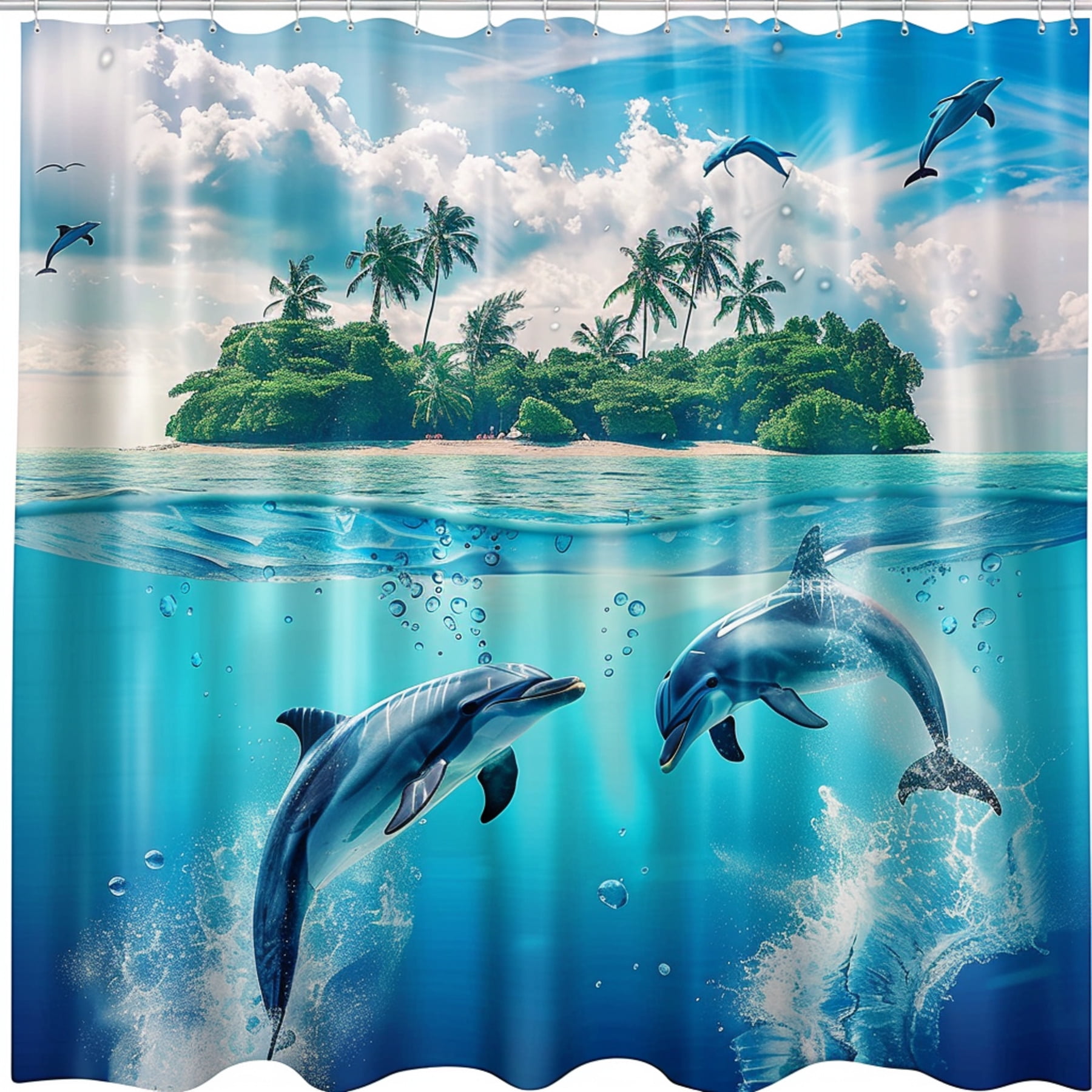Ocean Dolphins Shower Curtain Realistic Photo Print On Transparent Ocean Dolphins Shower Curtain Realistic Photo Print On Transparent