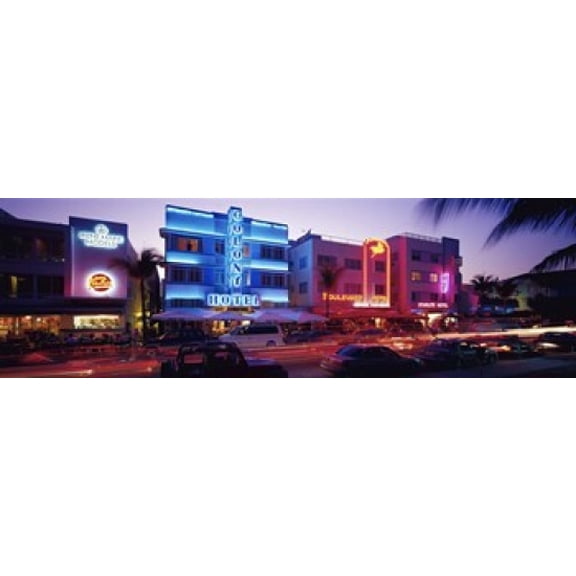 Ocean Drive South Beach Miami FL USA Canvas Art - Panoramic Images (36 x 12)