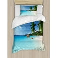 thumbnail image 1 of Ocean Duvet Cover Set, Anse Lazio Beach at Praslin Island Surfing Beach Scenic View Travel, Decorative 2 Piece Bedding Set with 1 Pillow Shams, Twin Size, Turquoise Blue Green, by Ambesonne, 1 of 3