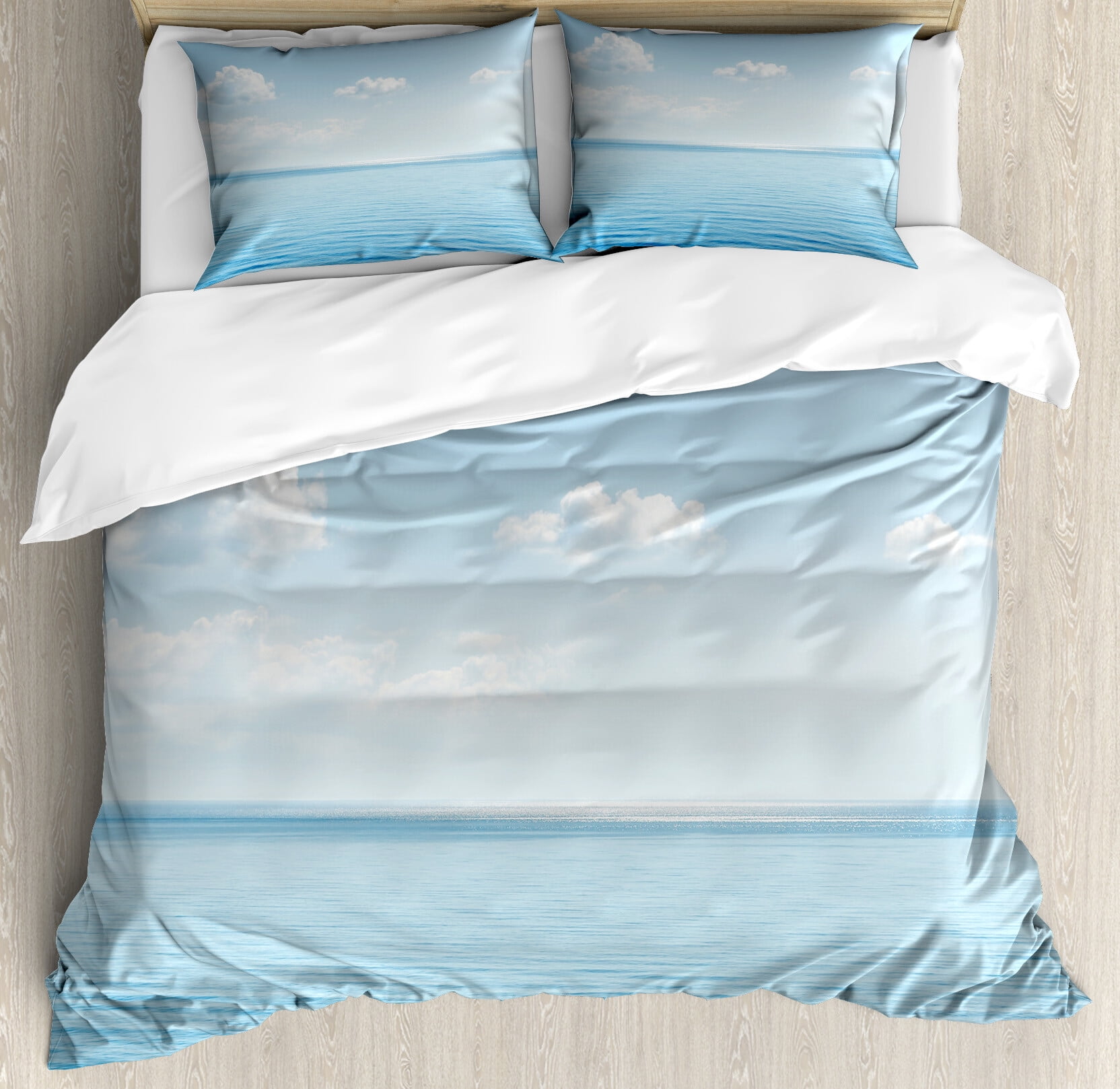 Blue White Coastal Ocean Queen Duvet Cover Set