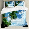 thumbnail image 1 of Ocean Duvet Cover Set, Beach and Coconut Tree Mahe Island in Seychelles Tranquil Coastal Image Print, Decorative 3 Piece Bedding Set with 2 Pillow Shams, Queen Size, Green Blue Aqua, by Ambesonne, 1 of 3