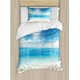 thumbnail image 1 of Ocean Duvet Cover Set, Beach View from Caribbean Sea in a Sunny Day Exotic Summer Season Print, Decorative 2 Piece Bedding Set with 1 Pillow Shams, Twin Size, Cream Turquoise White, by Ambesonne, 1 of 3