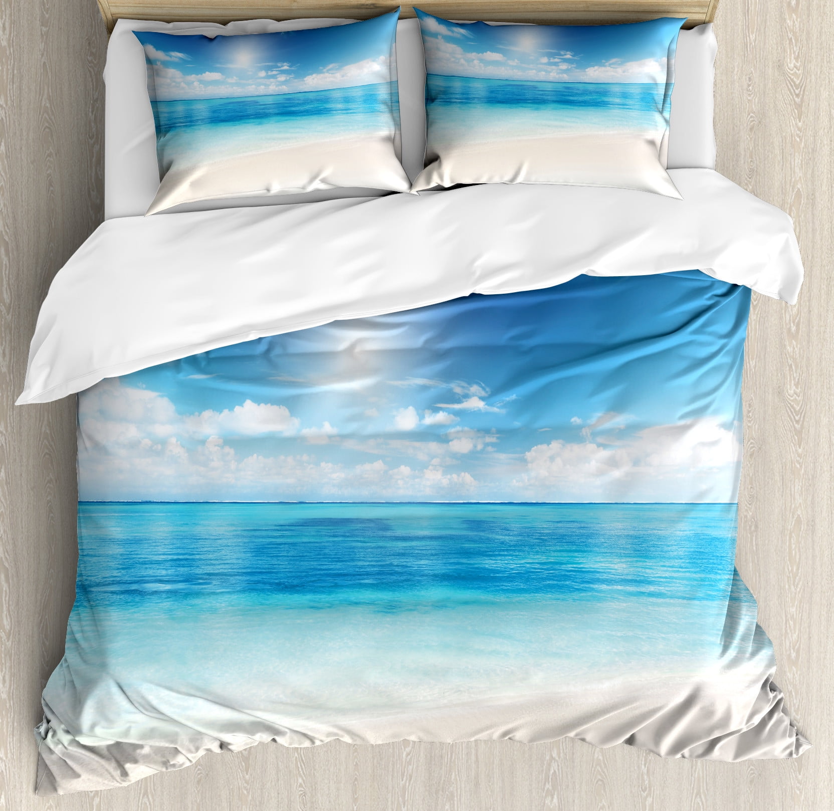 King Size Blue and White Ocean View Duvet Cover Set