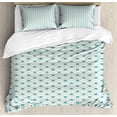 thumbnail image 1 of Ocean Duvet Cover Set, Bold Half Circles Sea Inspired Theme Waves Simplistic Retro Design Maritime Print, Decorative 3 Piece Bedding Set with 2 Pillow Shams, Queen Size, Sky Blue White, by Ambesonne, 1 of 3